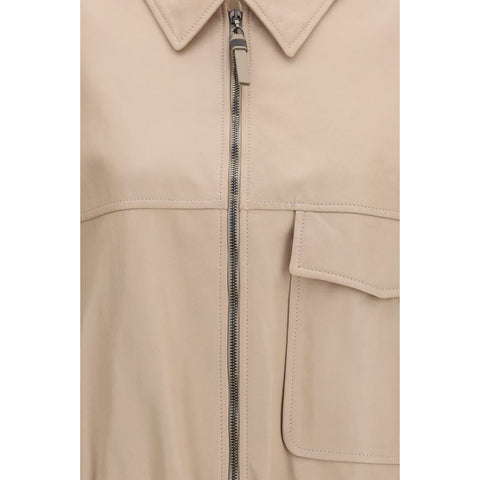 Beige Leather Leather Jacket