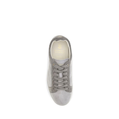 Gray Suede Leather Low Top Sneakers