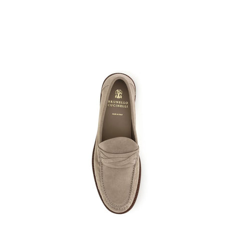 Beige Suede Leather Slip-On Loafers