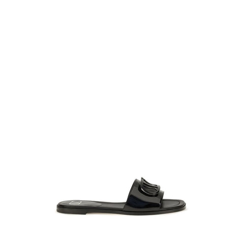Black Calf Leather Bos Taurus Flat Sandals