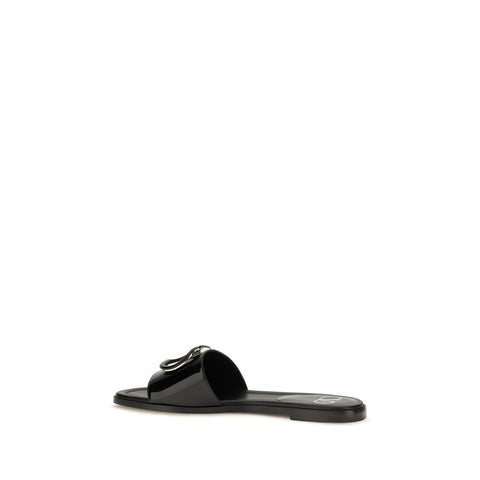Black Calf Leather Bos Taurus Flat Sandals