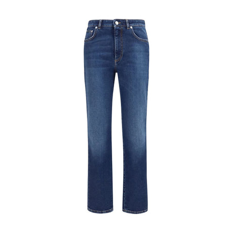 Blue Cotton Straight-Leg Jeans