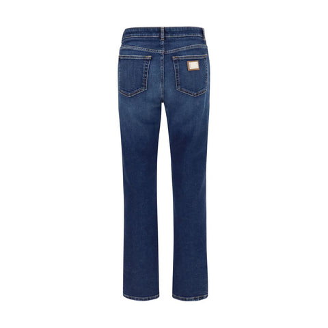 Blue Cotton Straight-Leg Jeans