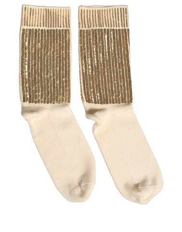 Off White Sequin Cotton Mid Calf Accessory Socks