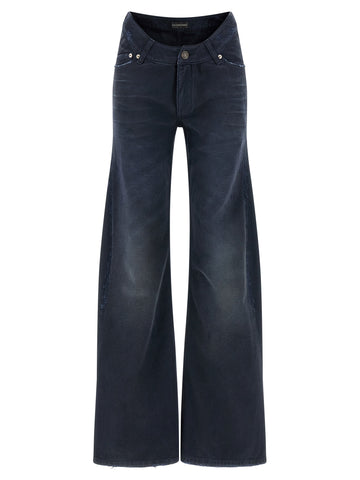Blue Cotton Flared Jeans