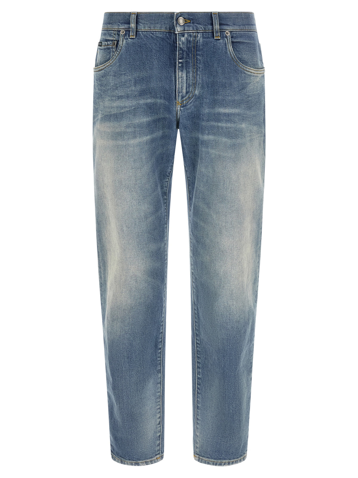 Blue Cotton Straight-Leg Jeans