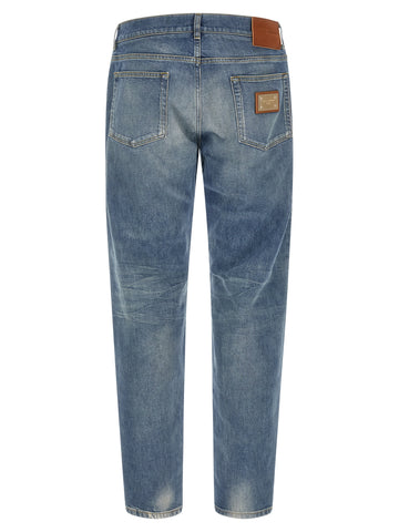 Blue Cotton Straight-Leg Jeans