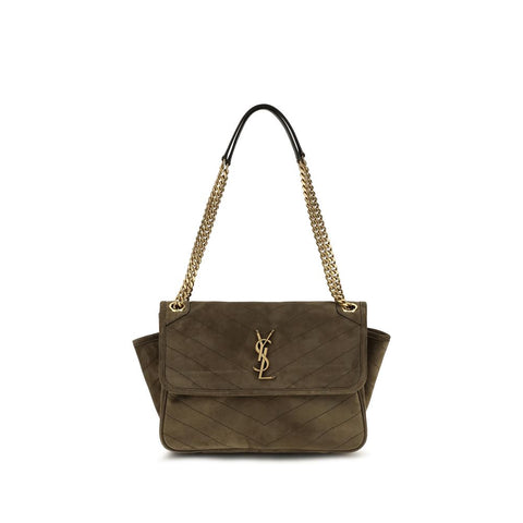 Bicolor Suede Leather Shoulder Bag