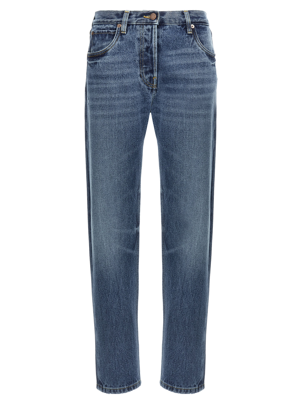 Blue Cotton Straight-Leg Jeans