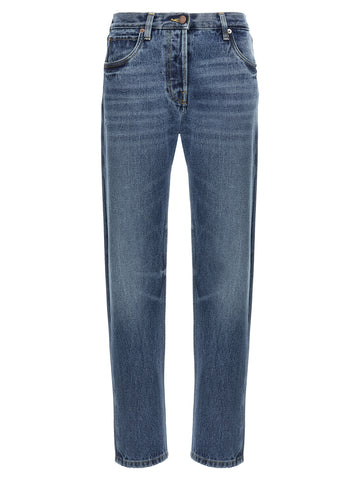 Blue Cotton Straight-Leg Jeans