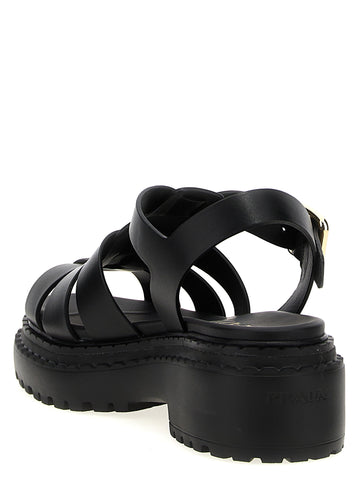 Black Calfskin Flat Sandals