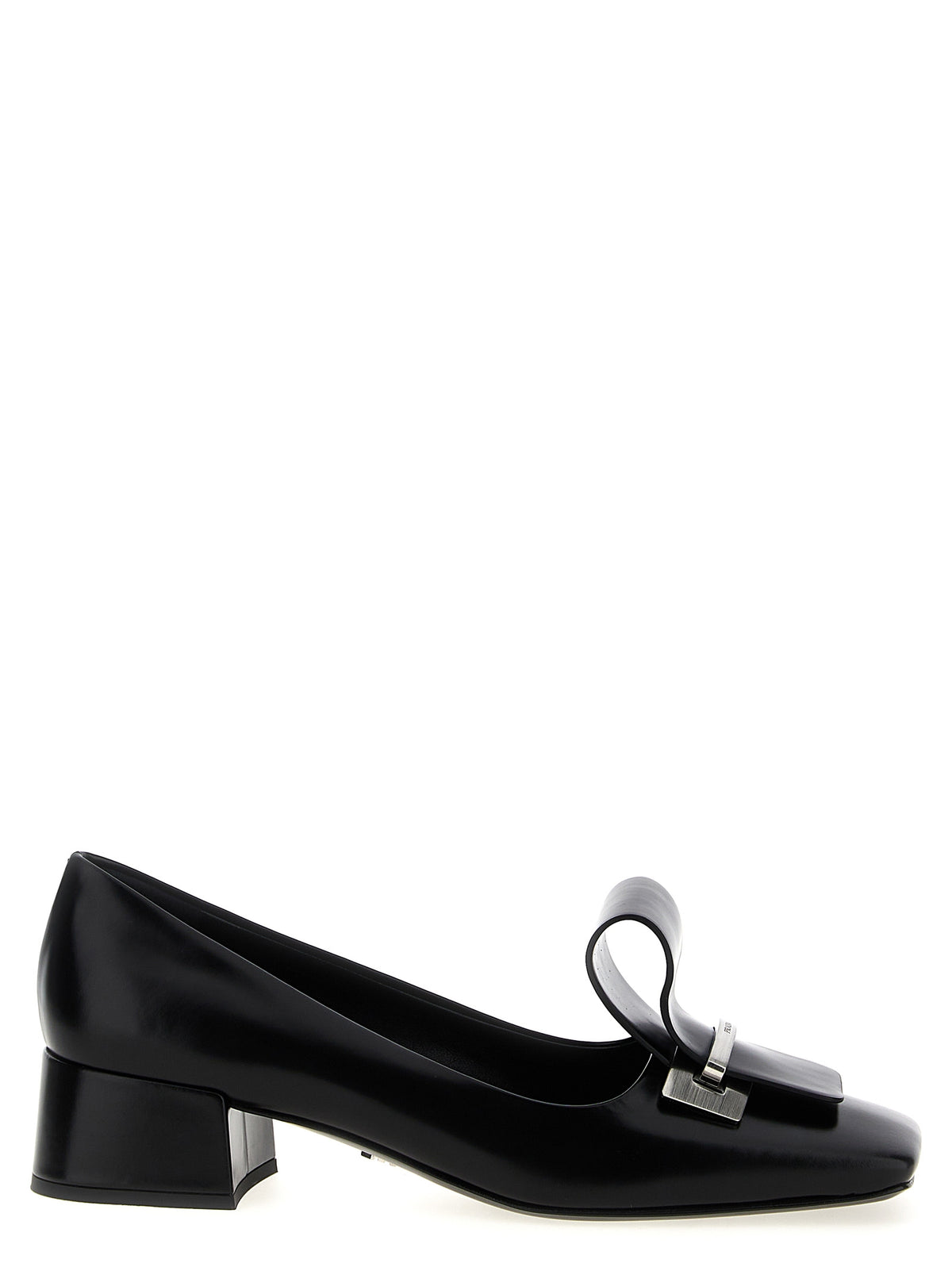 Black Calfskin Mid Heel Pumps