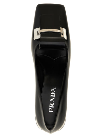 Black Calfskin Mid Heel Pumps