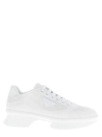White Polyester Athletic Sneakers