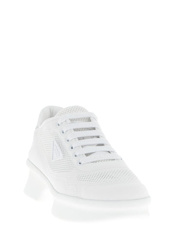 White Polyester Athletic Sneakers
