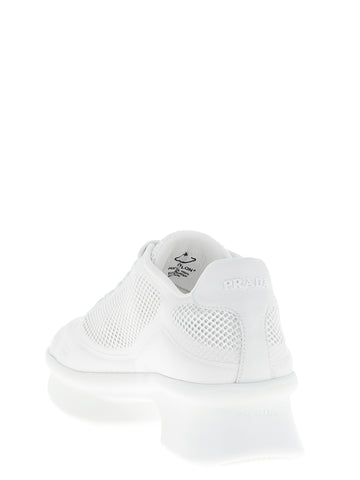 White Polyester Athletic Sneakers