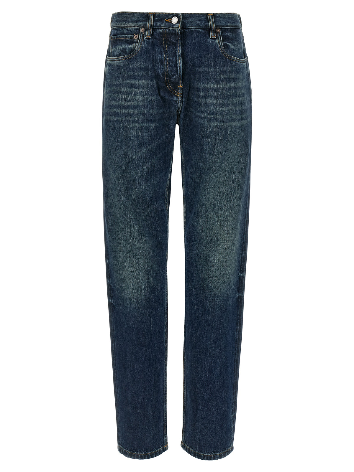 Blue Cotton Straight-Leg Jeans