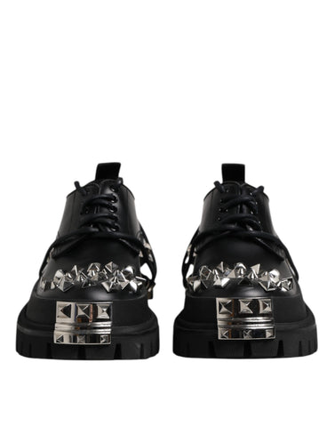 Black Studded Leather Hi-Trekking Derby Men Shoes
