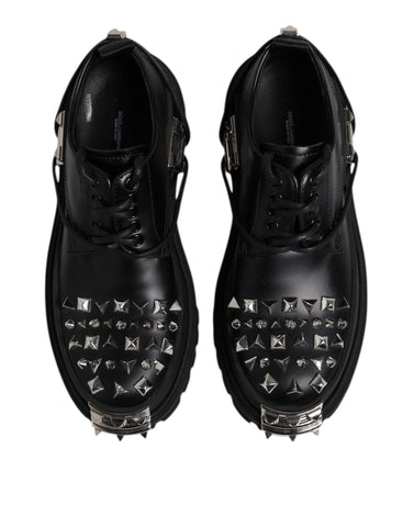 Black Studded Leather Hi-Trekking Derby Men Shoes