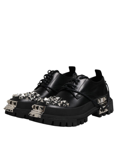 Black Studded Leather Hi-Trekking Derby Men Shoes