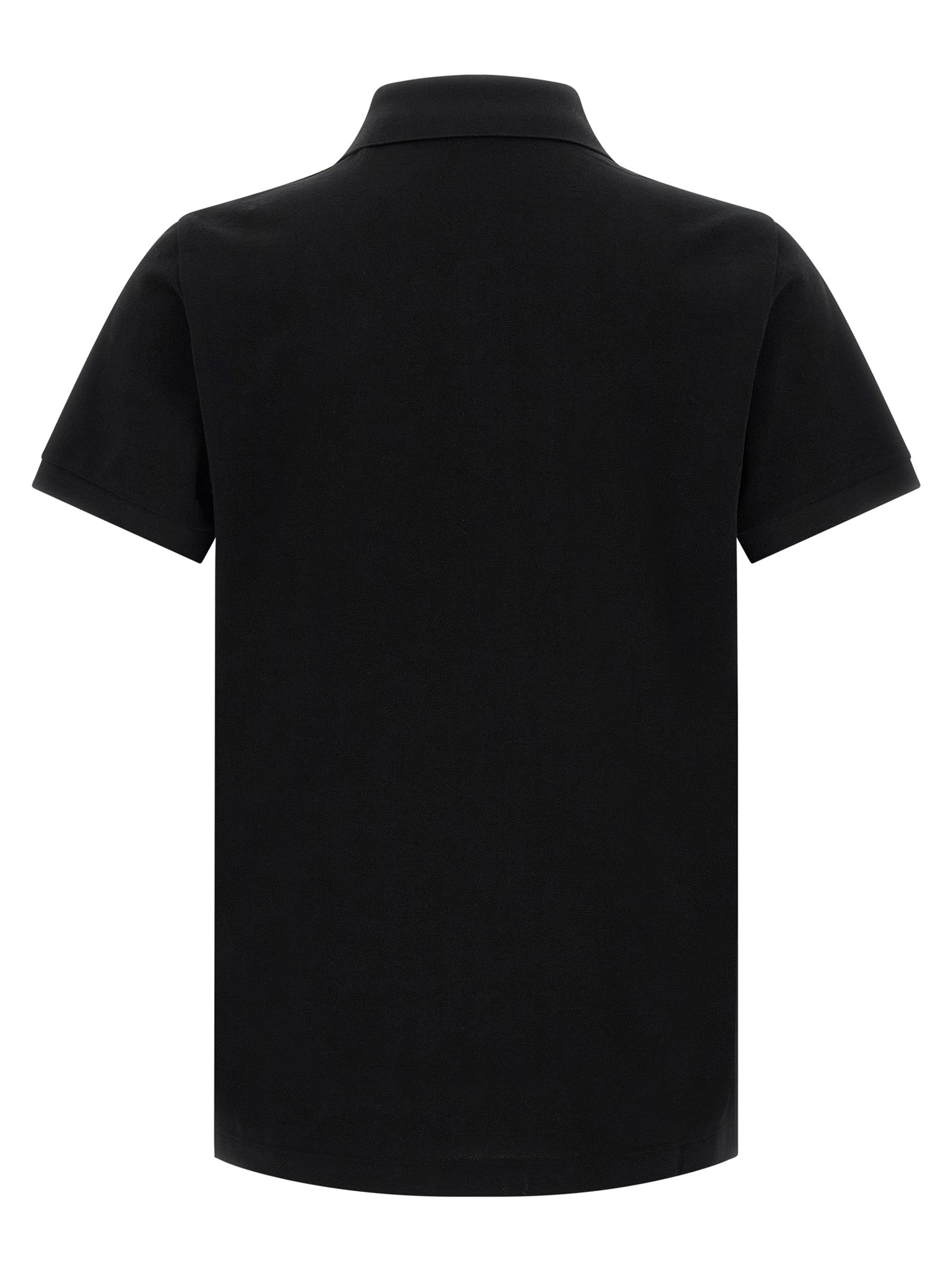 Black cotton polo shirt by Fendi with a classic collar and short sleeves, displayed on a plain background.
