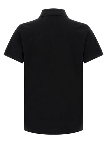 Black cotton polo shirt by Fendi with a classic collar and short sleeves, displayed on a plain background.