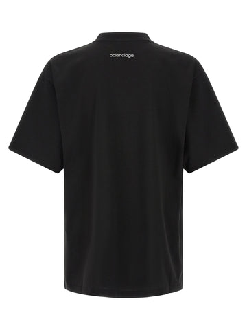 Black cotton T-shirt by Balenciaga, casual fit with short sleeves and a round neckline, shown on a plain background.