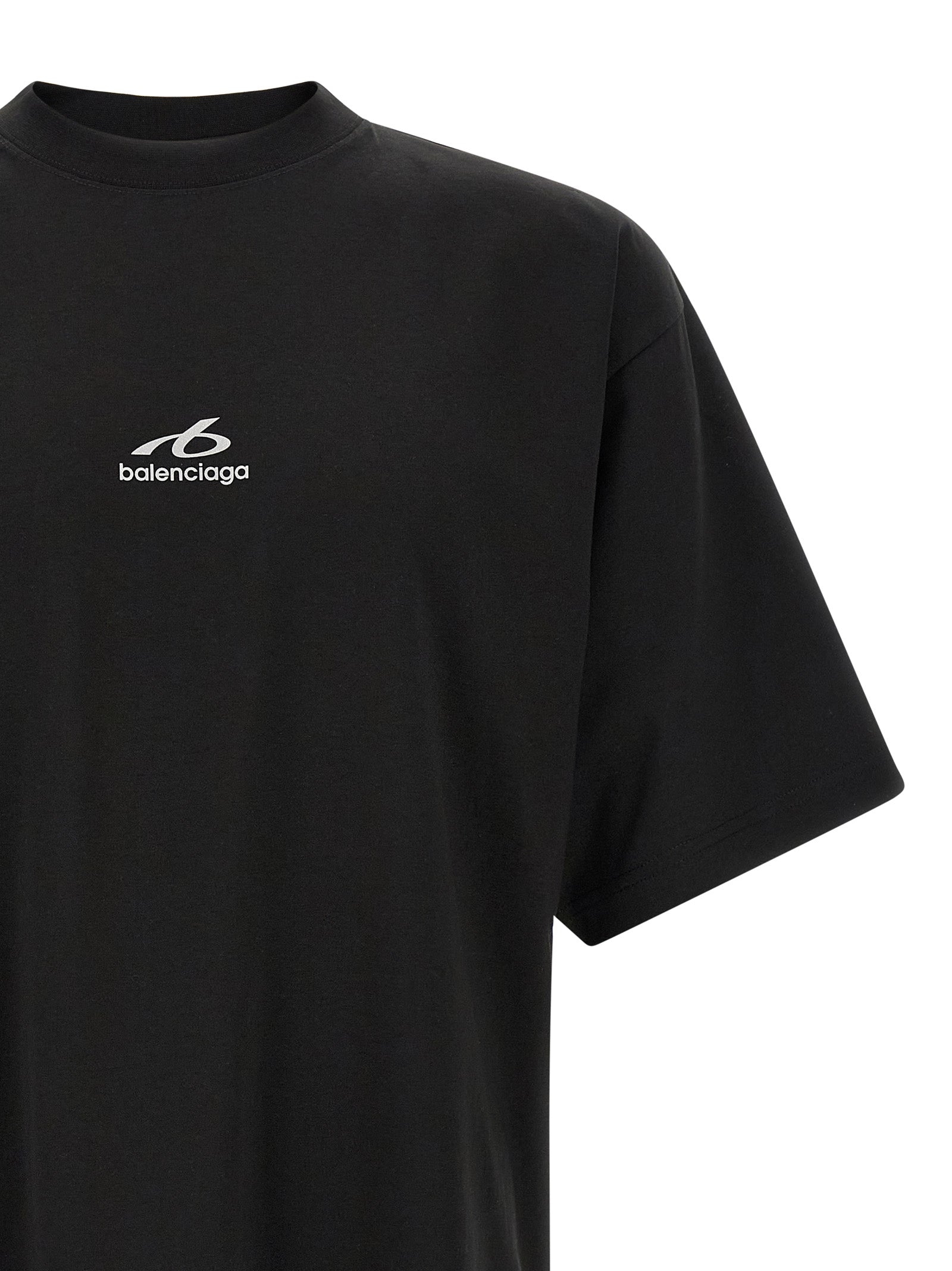 Black cotton T-shirt from Balenciaga featuring a classic crew neck and minimalist design.
