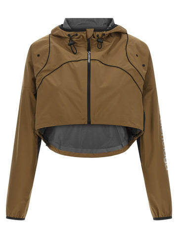 Balenciaga brown polyester shell jacket displayed, showcasing its sleek design and lightweight, weather-resistant fabric.