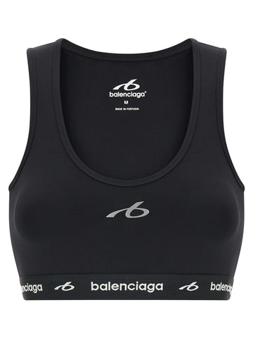 Black polyamide sport bra by Balenciaga featuring a supportive fit and sleek design for activewear.
