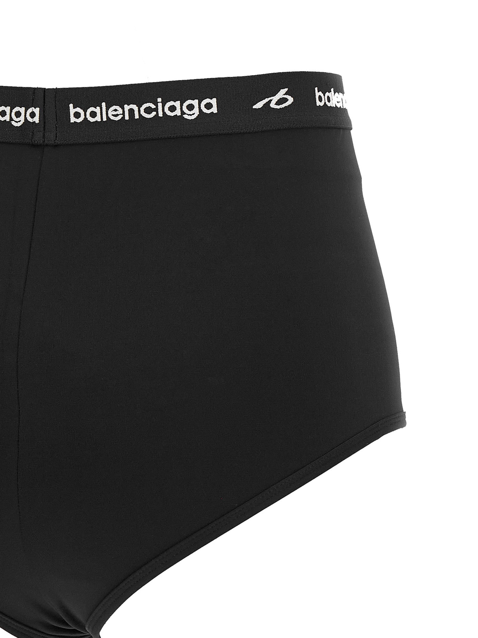 Black polyamide briefs by Balenciaga featuring a sleek, fitted design with smooth fabric and minimal branding.