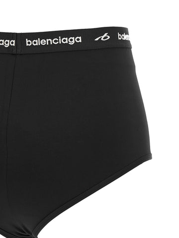 Black polyamide briefs by Balenciaga featuring a sleek, fitted design with smooth fabric and minimal branding.