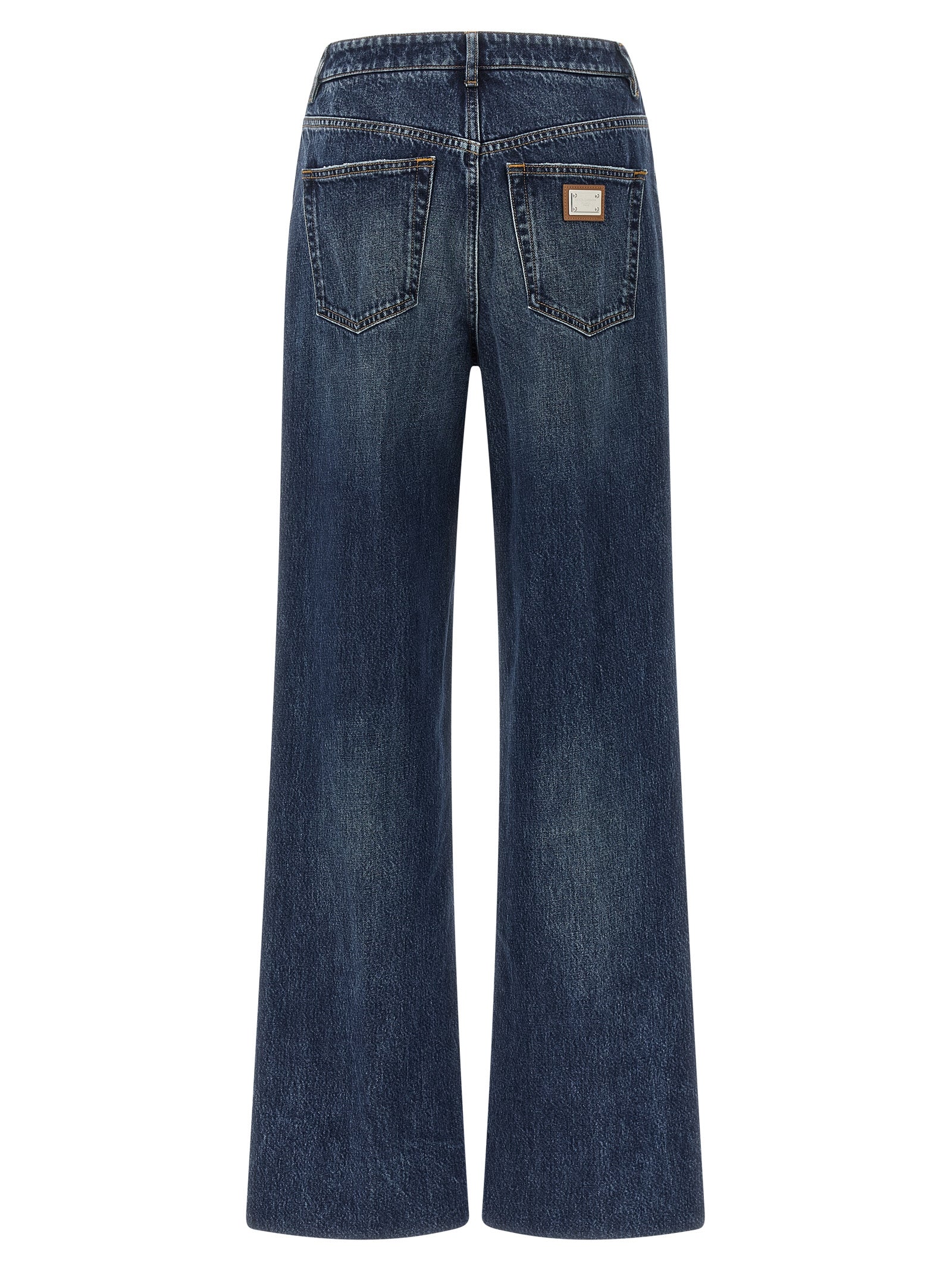 Blue cotton denim jeans by Dolce & Gabbana, featuring classic five-pocket design and slim fit style.