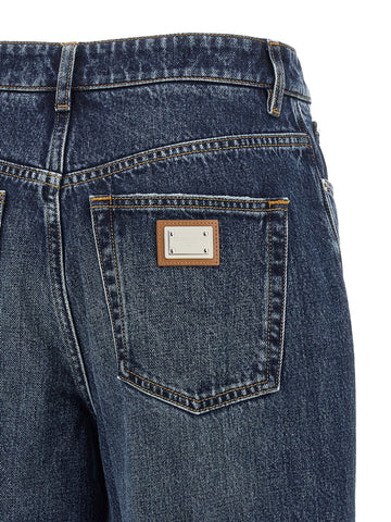 Blue cotton denim jeans by Dolce & Gabbana, featuring classic five-pocket design and a slim fit silhouette.