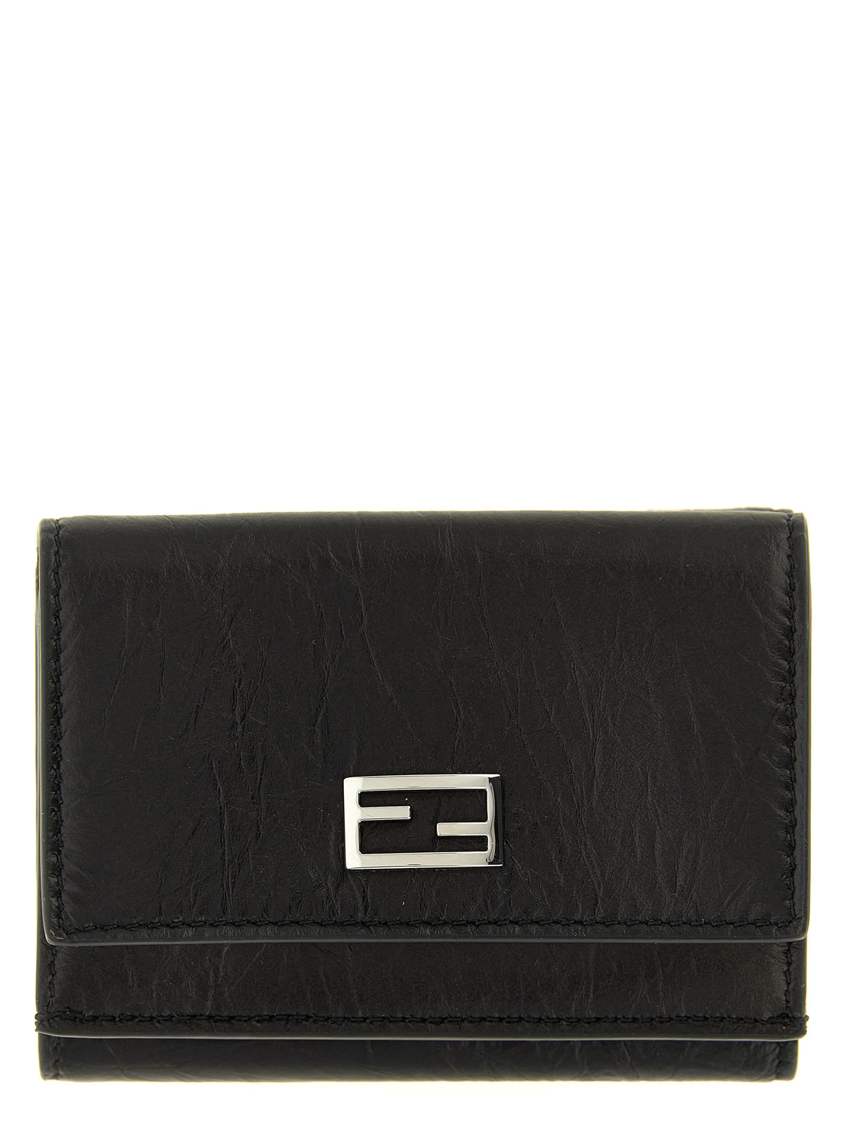 Fendi black calfskin cardholder featuring multiple card slots and sleek design for stylish organization.