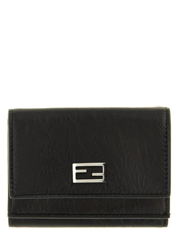 Fendi black calfskin cardholder featuring multiple card slots and sleek design for stylish organization.