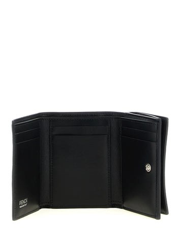 Fendi black calfskin cardholder with sleek design and multiple card slots, showcasing luxurious leather craftsmanship.