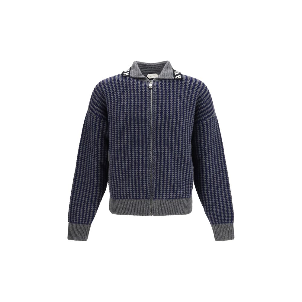 Gray wool Aries sweatshirt by Versace, featuring a cozy fit with Aries branding and soft textured fabric.
