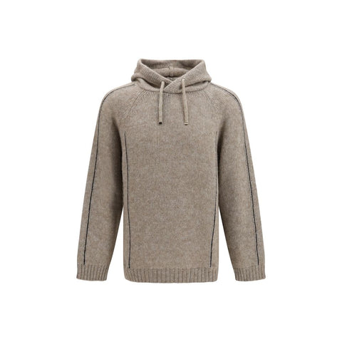 Beige Giorgio Armani Alpaca Vicugna Pacos hoodie with a soft, cozy knit texture and relaxed fit.