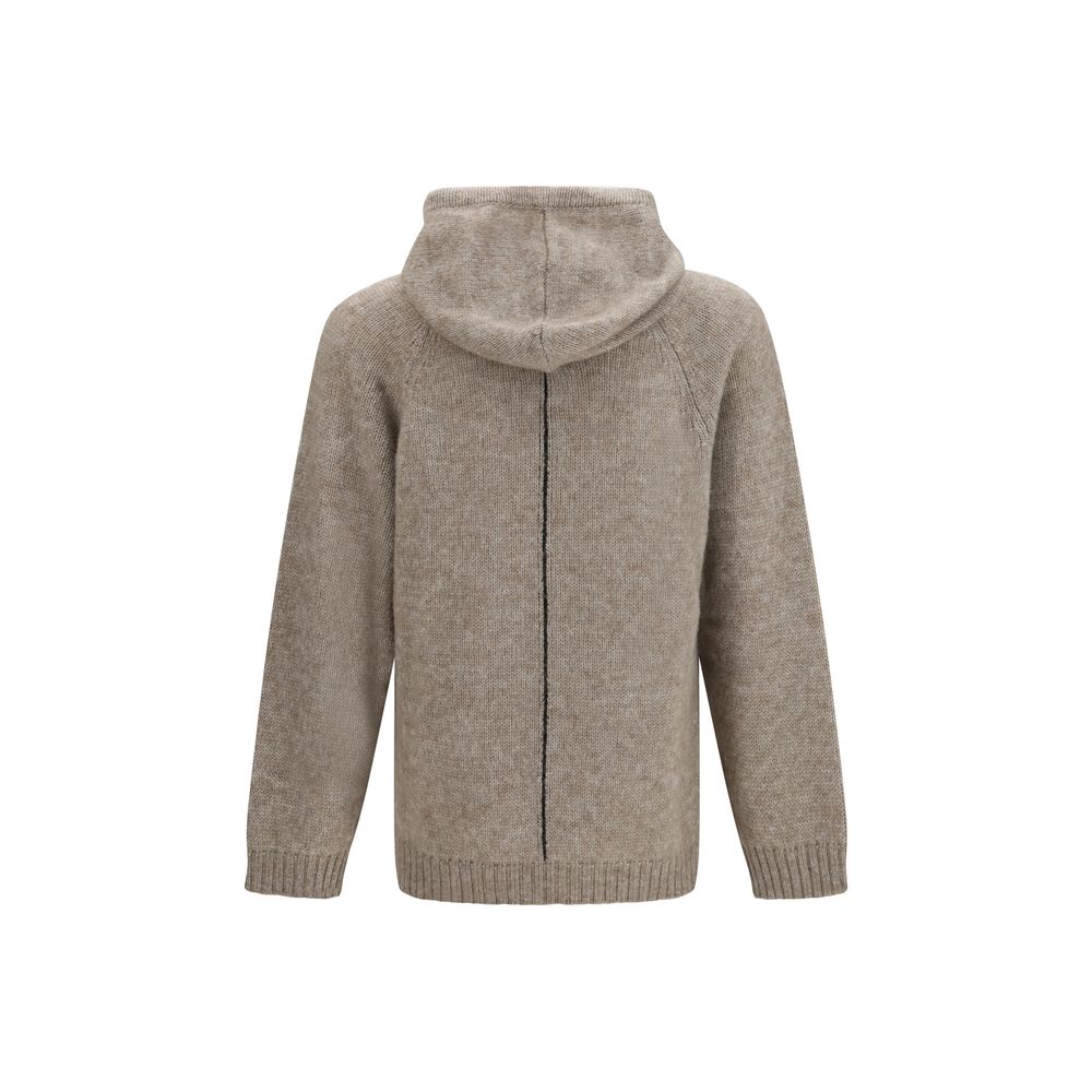 Beige alpaca Vicugna Pacos hoodie by Giorgio Armani, featuring soft knit fabric and a cozy, stylish fit.