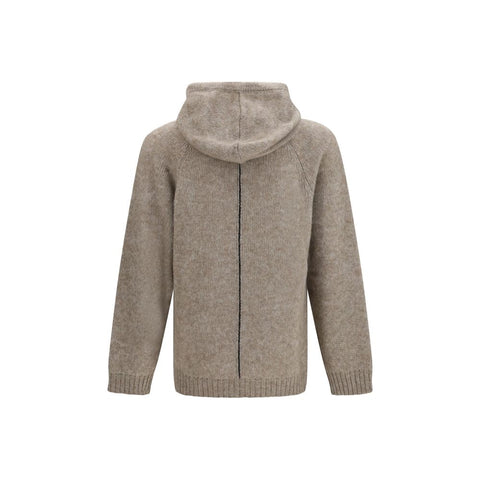 Beige alpaca Vicugna Pacos hoodie by Giorgio Armani, featuring soft knit fabric and a cozy, stylish fit.