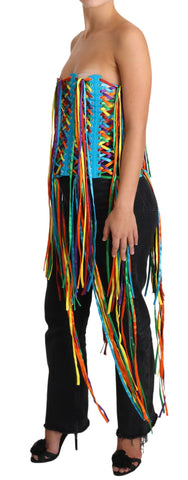Multicolor strings bustier polyester corset top by Dolce & Gabbana, featuring vibrant colors and a fitted, structured design.