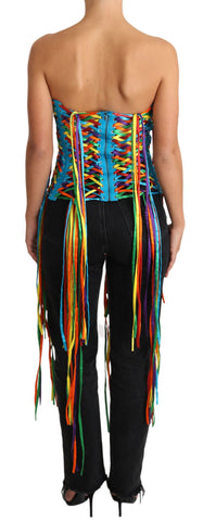 Multicolor strings bustier corset top by Dolce & Gabbana, featuring polyester fabric and vibrant design.