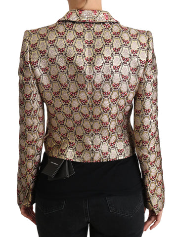 Gold floral sequined blazer coat by Dolce & Gabbana, featuring intricate floral embroidery and a tailored fit.