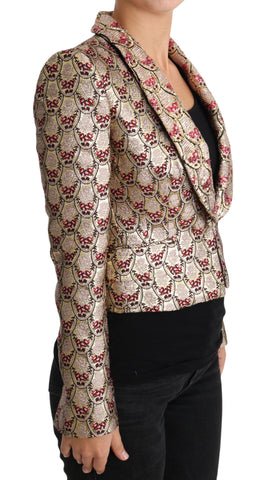 Gold floral sequined blazer coat jacket by Dolce & Gabbana, featuring intricate floral embroidery and a tailored fit.