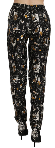 Black jazz club print high-waist tapered pants by Dolce & Gabbana, featuring a sleek fit and stylish design.