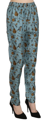 Blue musical instruments print tapered pants by Dolce & Gabbana, featuring a stylish design and tapered fit.