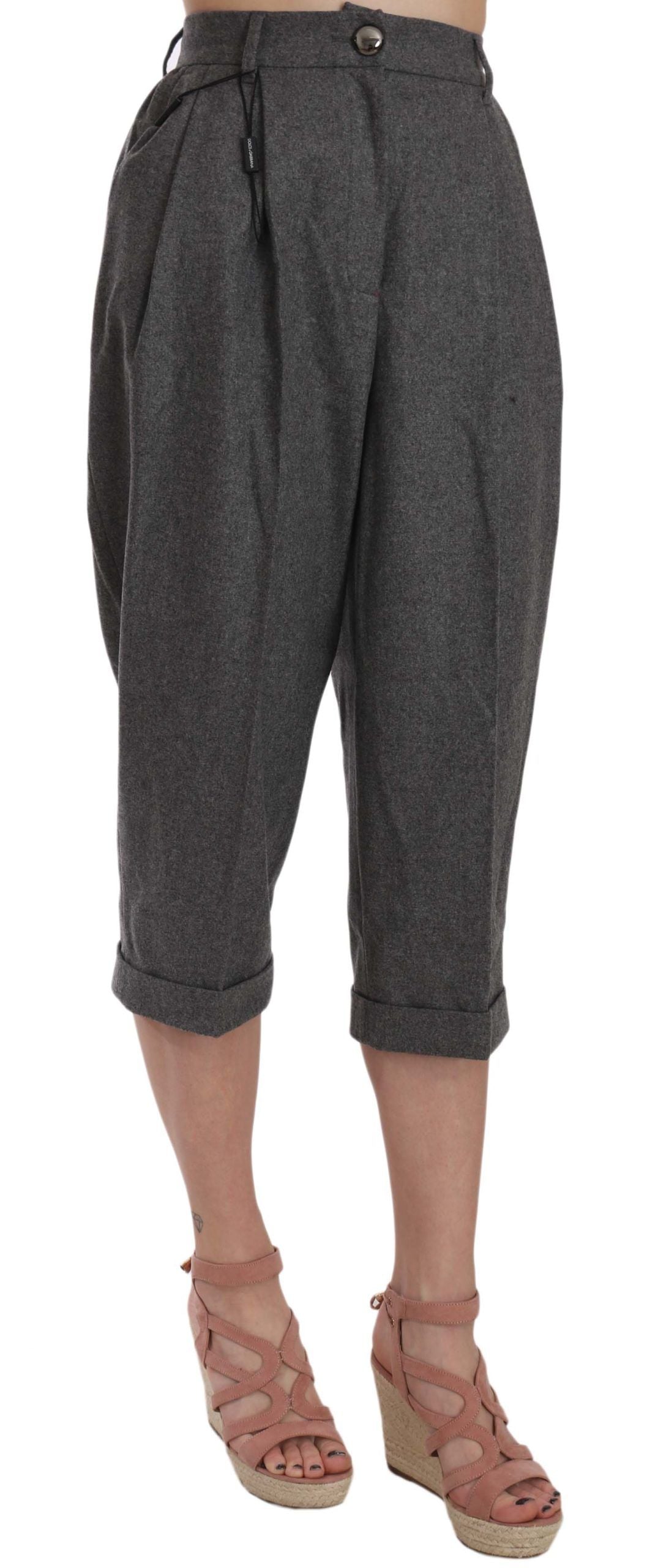 Dolce & Gabbana wool cropped pleated trousers with high waist and tailored fit, showcasing classic design and neutral color.