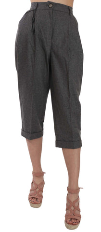 Dolce & Gabbana wool cropped pleated trousers with high waist and tailored fit, shown in a neutral fabric and classic style.
