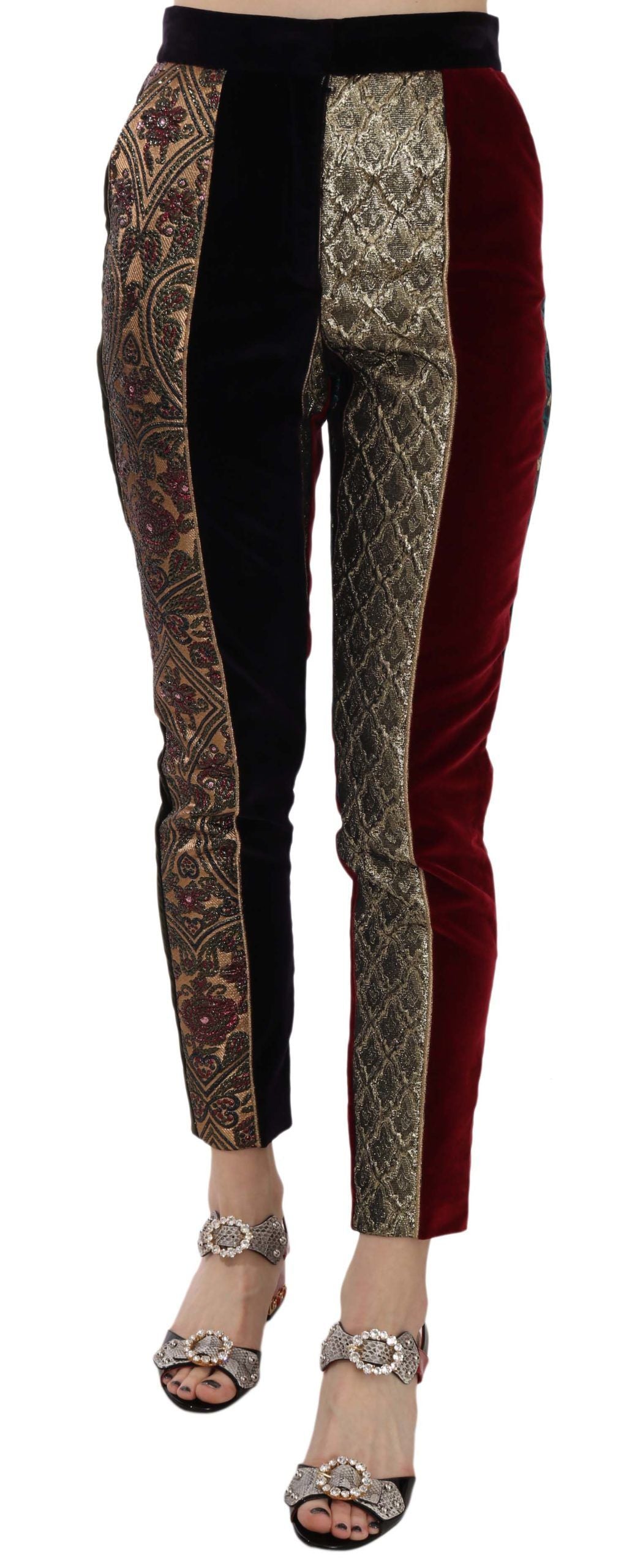Multicolor jacquard tapered cropped pants by Dolce & Gabbana, featuring intricate woven patterns and a stylish, modern fit.
